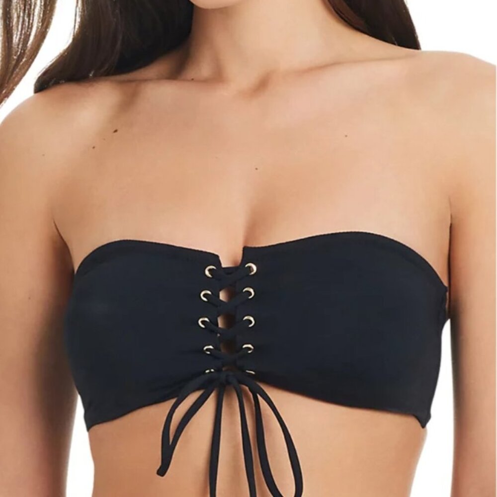 Red Carter Shine Solids Bandeau Swim Top